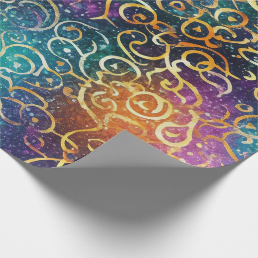 Sparkly Glittery Paarse Blauwe en Gouden Swirls Cadeaupapier (Hoek)