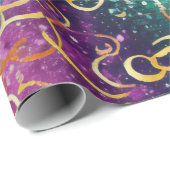Sparkly Glittery Paarse Blauwe en Gouden Swirls Cadeaupapier (Rol Hoek)