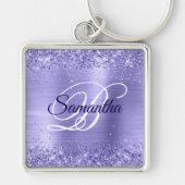Sparkly Glittery Periwinkle Folie Fancy Monogram Sleutelhanger (Voorkant)