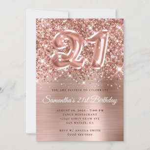 Sparkly Glittery Roos Gold Balloon 21st Birthday Kaart