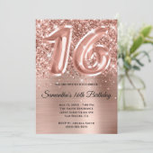 Sparkly Glittery Roos Gold Glam 16th Birthday Kaart (Staand voorkant)