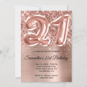 Sparkly Glittery Roos Gold Glam 21st Birthday Kaart
