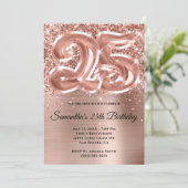 Sparkly Glittery Roos Gold Glam 25th Birthday Kaart (Staand voorkant)