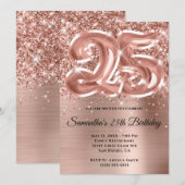 Sparkly Glittery Roos Gold Glam 25th Birthday Kaart (Voorkant / Achterkant)