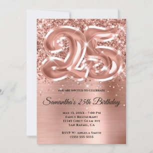 Sparkly Glittery Roos Gold Glam 25th Birthday Kaart
