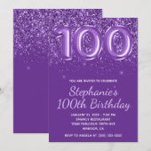 Sparkly Glittery Royal Paarse Nummer 100 Verjaarda Kaart (Voorkant / Achterkant)