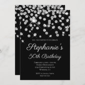 Sparkly Glittery Silver Confetti Elegant Black Kaart (Voorkant / Achterkant)