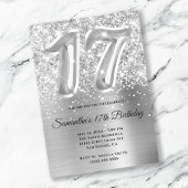 Sparkly Glittery Silver Glam 17th Birthday Kaart