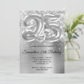 Sparkly Glittery Silver Glam 25th Birthday Kaart (Staand voorkant)