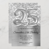 Sparkly Glittery Silver Glam 25th Birthday Kaart (Voorkant / Achterkant)