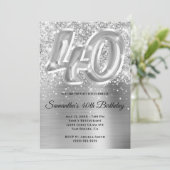 Sparkly Glittery Silver Glam 40th Birthday Kaart (Staand voorkant)