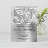 Sparkly Glittery Silver Glam 50th Birthday Kaart (Staand voorkant)