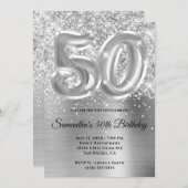 Sparkly Glittery Silver Glam 50th Birthday Kaart (Voorkant / Achterkant)