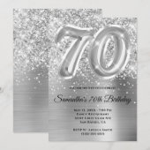 Sparkly Glittery Silver Glam 70th Birthday Kaart (Voorkant / Achterkant)