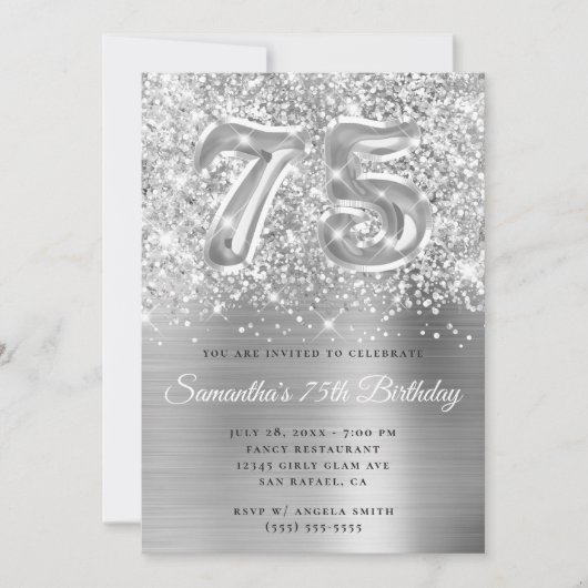 Sparkly Glittery Silver Glam 75th Birthday Kaart (Voorkant)