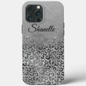 Sparkly Glittery Silver Leopard gepersonaliseerd Case-Mate iPhone Case (Achterkant)