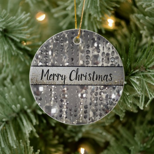Sparkly Glittery Silver Stringed Beads Keramisch Ornament (Boom)