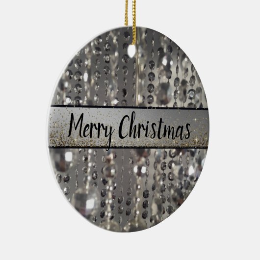 Sparkly Glittery Silver Stringed Beads Keramisch Ornament (Rechts)