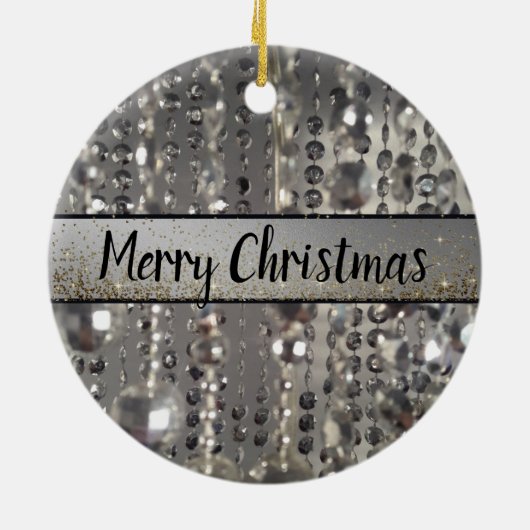 Sparkly Glittery Silver Stringed Beads Keramisch Ornament (Achterkant)