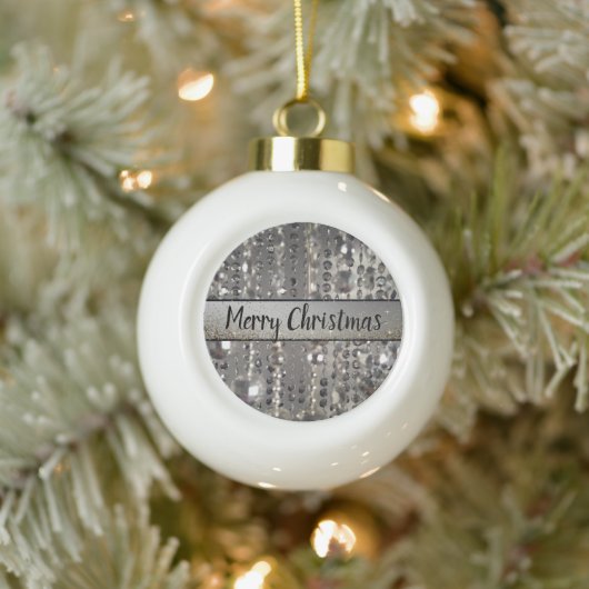 Sparkly Glittery Silver Stringed Beads Keramische Bal Ornament (Boom)