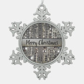 Sparkly Glittery Silver Stringed Beads Snowflak Tin Sneeuwvlok Ornament (Voorkant)