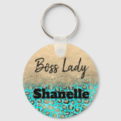 Sparkly Glittery Turquoise Leopard Custom Sleutelhanger (Voorkant)