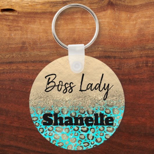 Sparkly Glittery Turquoise Leopard Custom Sleutelhanger (Voorkant)