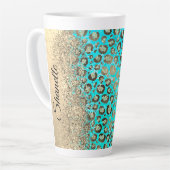 Sparkly Glittery Turquoise Leopard Latte Mok (Linkerhoek)