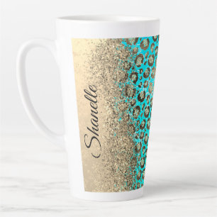 Sparkly Glittery Turquoise Leopard Latte Mok