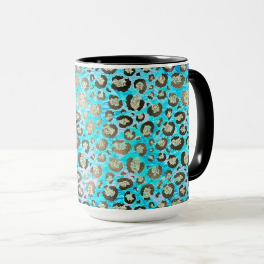 Sparkly Glittery Turquoise Leopard Mok (Voorkant rechts)