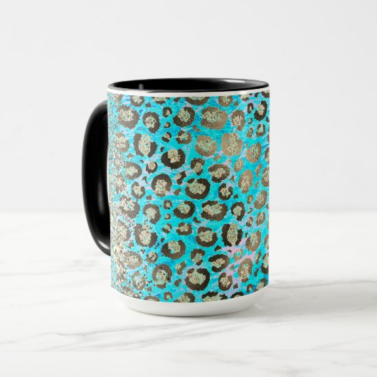 Sparkly Glittery Turquoise Leopard Mok (Voorkant links)