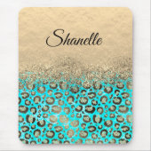 Sparkly Glittery Turquoise Leopard Muismat (Voorkant)