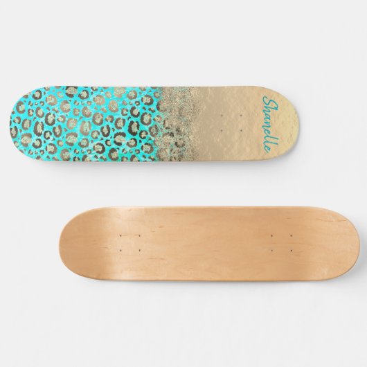 Sparkly Glittery Turquoise Leopard Skateboard (Horizontaal)