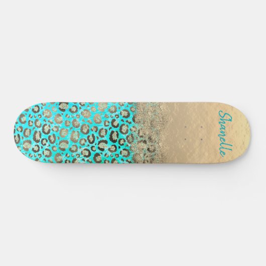 Sparkly Glittery Turquoise Leopard Skateboard (Horizontaal)
