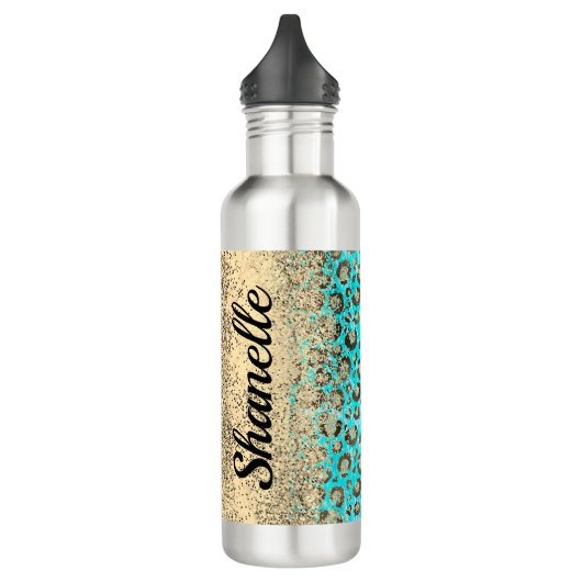 Sparkly Glittery Turquoise Leopard Waterfles (Links)