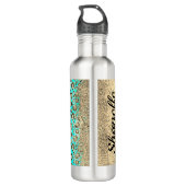 Sparkly Glittery Turquoise Leopard Waterfles (Achterkant)
