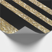 Sparkly Gold & Black Stripes Gift Wrapping Paper Cadeaupapier (Hoek)