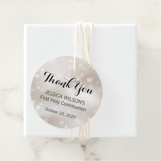 Sparkly Gold Celestial First Heilige Communie Bedankjes Labels (In situ)