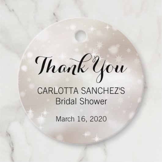 Sparkly Gold Celestial Stars Vrijgezellenfeest Bedankjes Labels (Voorkant)