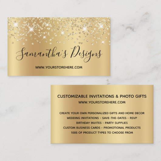Sparkly Gold Confetti Glitter Ombre Online Store Visitekaartje (Voorkant / Achterkant)