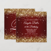 Sparkly Gold Glitter Dark Red 60th Birthday Kaart (Voorkant / Achterkant)