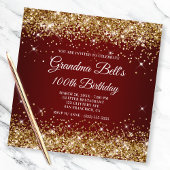 Sparkly Gold Glitter Dark Red Ombre 100th Birthday Kaart