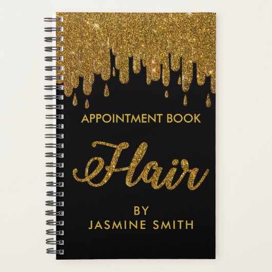 Sparkly Gold Glitter Hair Appointment Book Planner (Voorkant)