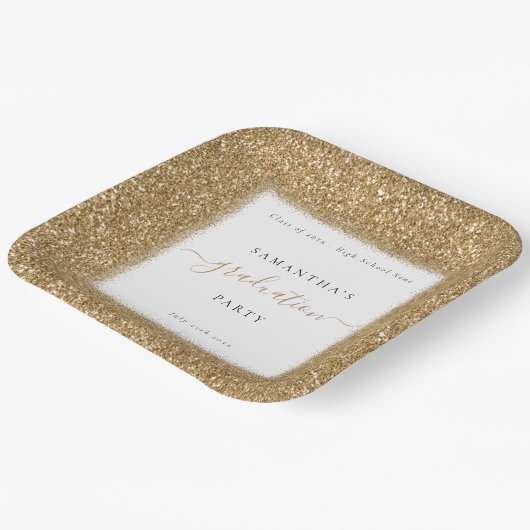 Sparkly Gold Glitter Name Graduparty Papieren Bordje (Gebogen)