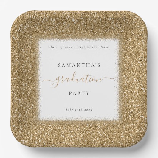 Sparkly Gold Glitter Name Graduparty Papieren Bordje (Voorkant)