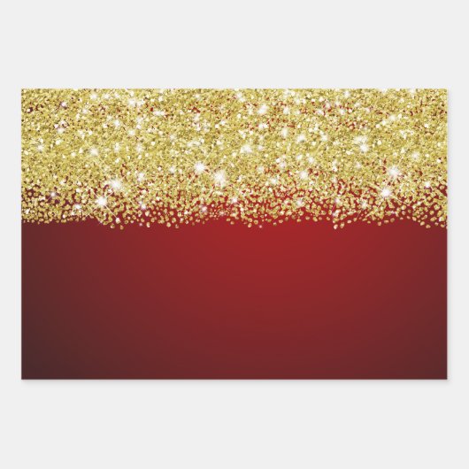 Sparkly Gold Glitter Royal Donkerrood Ombre Faux Inpakpapier Vel (Voorkant 3)