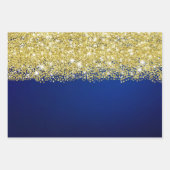 Sparkly Gold Glitter Royal Navy Blue Ombre Faux Inpakpapier Vel (Voorkant 2)