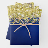 Sparkly Gold Glitter Royal Navy Blue Ombre Faux Inpakpapier Vel (In situ)