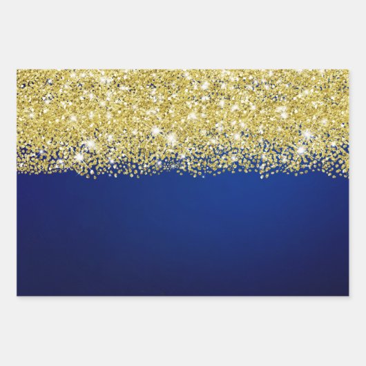 Sparkly Gold Glitter Royal Navy Blue Ombre Faux Inpakpapier Vel (Voorkant 3)