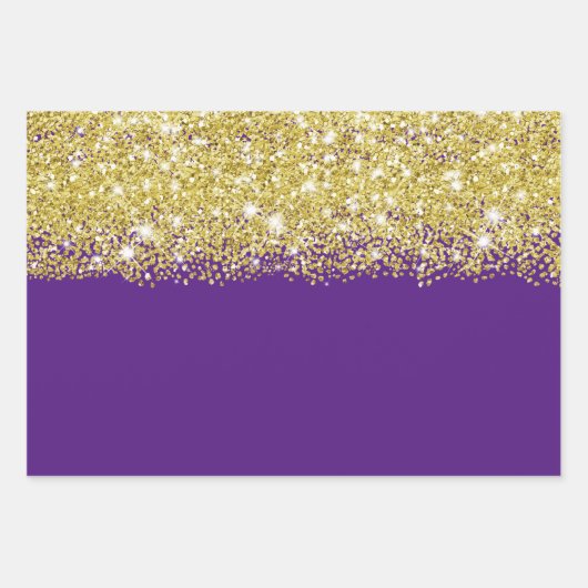 Sparkly Gold Glitter Royal Paarse Faux Inpakpapier Vel (Voorkant 3)